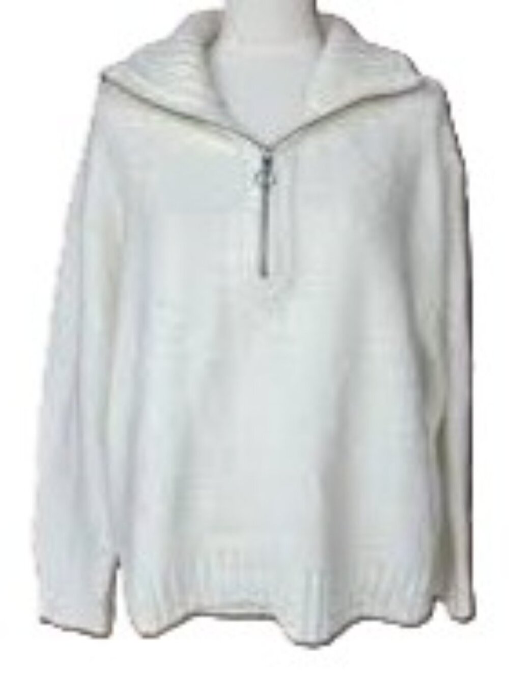 VINCE CAMUTO Top Zip Pullover Creamy White Fuzzy Sweater Womens Small